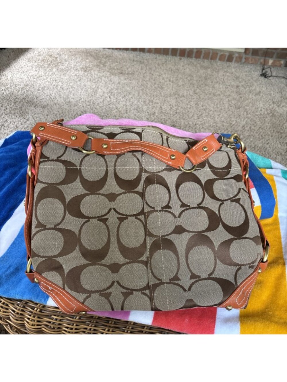 Y2K Coach Signature Tote With Orange Leather  2007